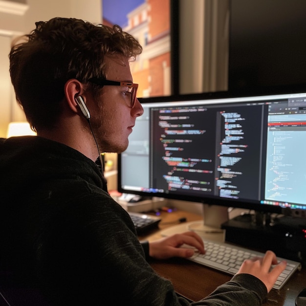 developer coding a responsive web page using html css and javascript