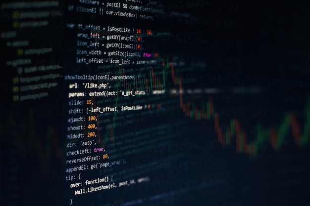 developer programming code. abstract computer script code. programming code screen of software developer. software programming work time.