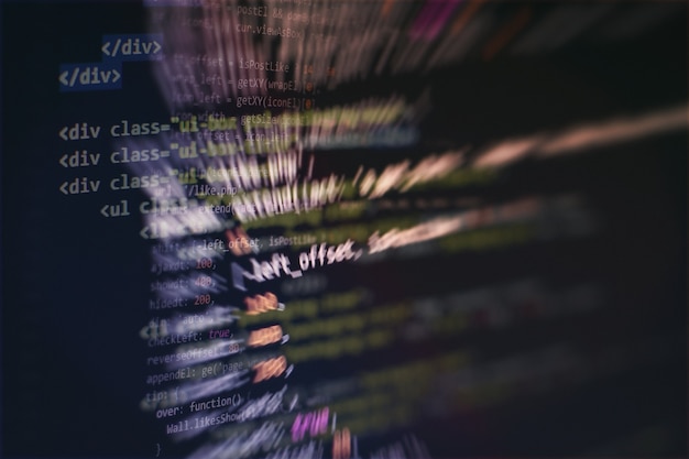 developer programming code. abstract computer script code. programming code screen of software developer. software programming work time.