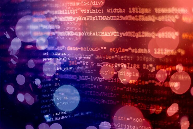 Photo developer programming code. abstract computer script code. programming code screen of software developer. software programming work time.