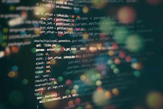 developer programming code. abstract computer script code. programming code screen of software developer. software programming work time.