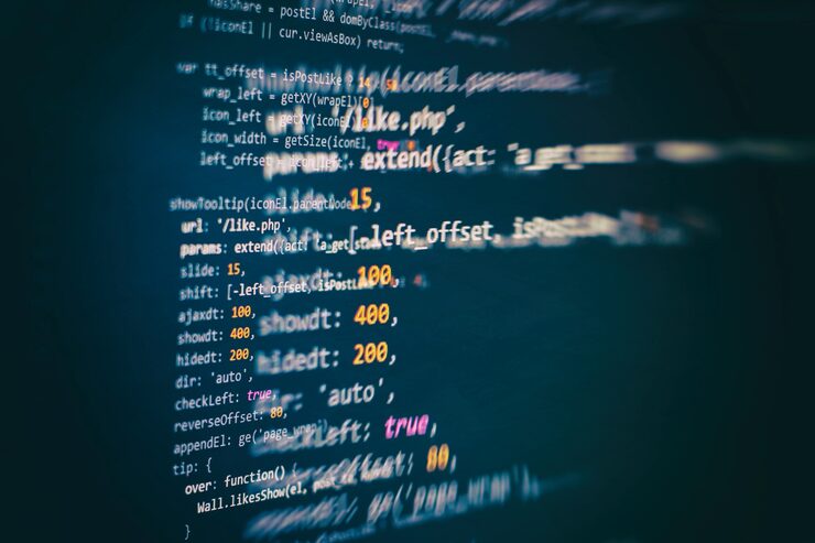Photo developer programming code. abstract computer script code. programming code screen of software developer. software programming work time.