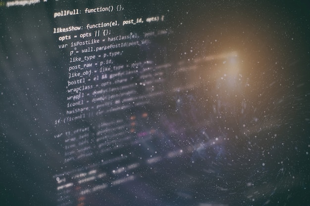 developer programming code. abstract computer script code. programming code screen of software developer. software programming work time.