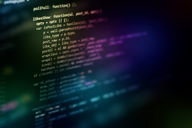 developer programming code. abstract computer script code. programming code screen of software developer. software programming work time.