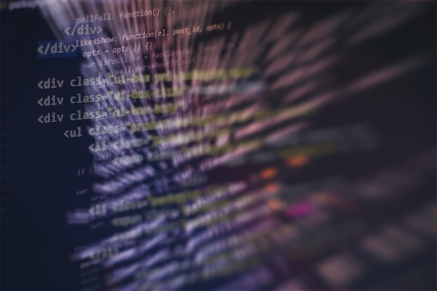 developer programming code. abstract computer script code. programming code screen of software developer. software programming work time.