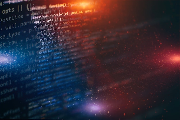 developer programming code. abstract computer script code. programming code screen of software developer. software programming work time.