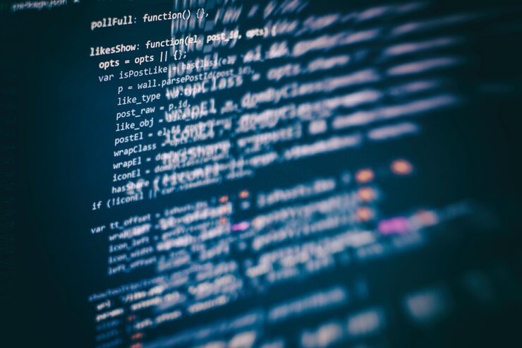 Photo developer programming code. abstract computer script code. programming code screen of software developer. software programming work time.