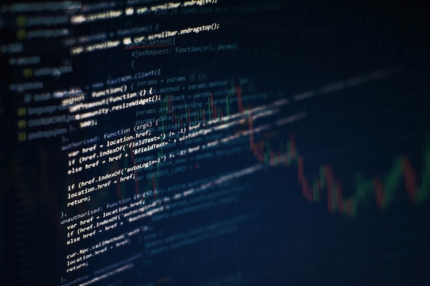 developer programming code. abstract computer script code. programming code screen of software developer. software programming work time.