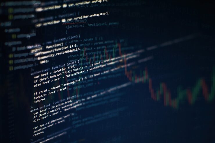 Photo developer programming code. abstract computer script code. programming code screen of software developer. software programming work time.