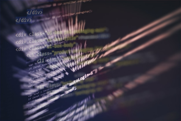 developer programming code. abstract computer script code. programming code screen of software developer. software programming work time.