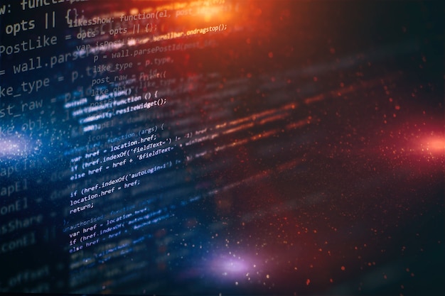 developer programming code. abstract computer script code. programming code screen of software developer. software programming work time.