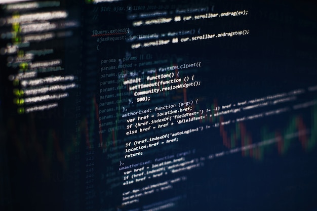 developer programming code. abstract computer script code. programming code screen of software developer. software programming work time.