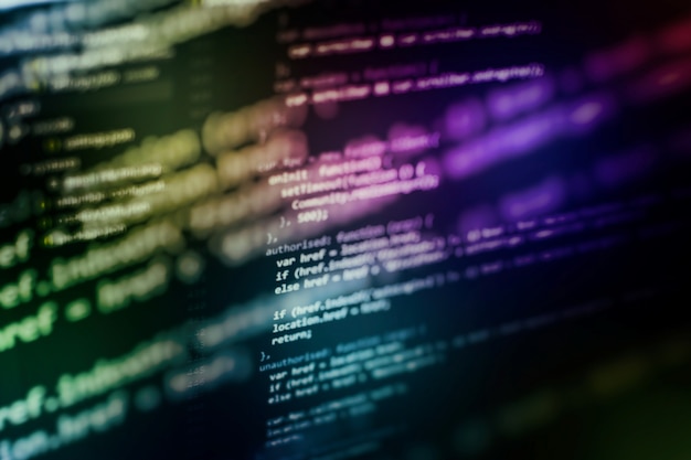 developer programming code. abstract computer script code. programming code screen of software developer. software programming work time.