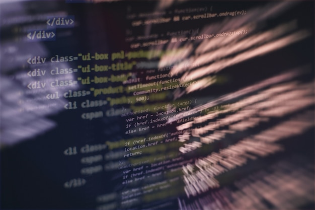 developer programming code. abstract computer script code. programming code screen of software developer. software programming work time.
