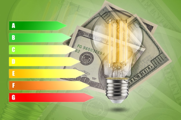 energy efficiency concept of led lamps. decrease in electricity consumption.