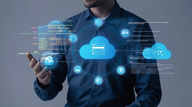 fullstack developer working on cloud integration coding in the background modern software development process cloud integration software development keywords fullstack developer