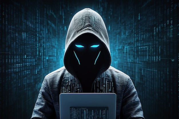 hacker over abstract digital background with elements of binary code and computer programshacker over abstract digital background with elements of binary code and computer programs