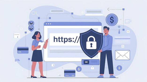 Протоколы Http и HTTPS на щите Безопасный и безопасный https Безопасный SSL Символы щита и замка
