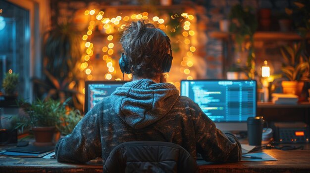 a javascript developer using version control software in a collaborative workspace
