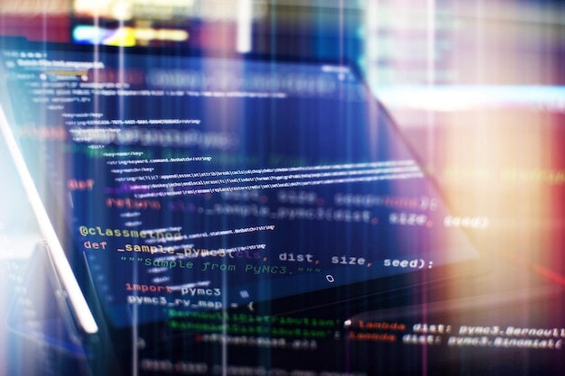 monitor closeup of function source code abstract it technology background software source code