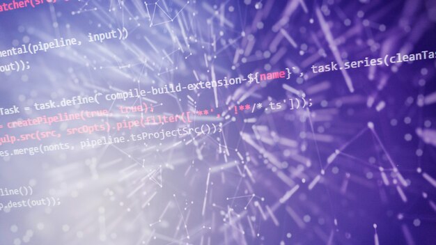 monitor closeup of function source code. abstract it technology background. software source code.