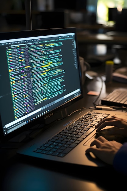 professional coder programming in javascript python c a modern coding desk setup