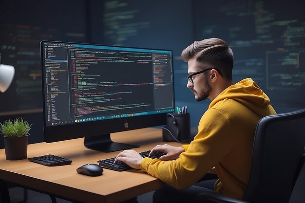 programmer engineering and coding programmer working on code for web app development on computer