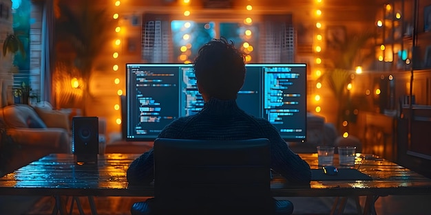 a programmer working on code on a computer in an it office concept programming it office code computer developer