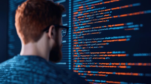 programmer working on code software development technology coding web developer