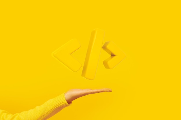 programming 3d render code icon  programming code symbol in hand coding or hacker background development and software concept