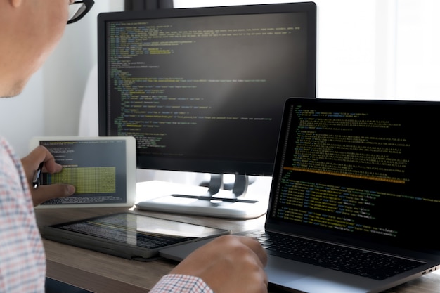 programming code abstract technology. developer programming and coding technology software developer and computer script