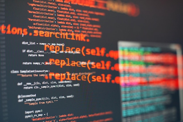 programming code screen of software developer software programming work time code text written and created