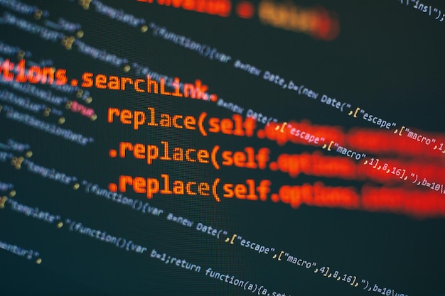 programming code screen of software developer software programming work time code text written and created