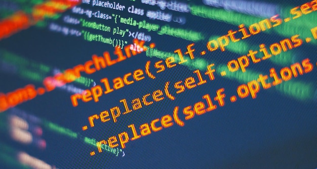 programming code screen of software developer software programming work time code text written and created