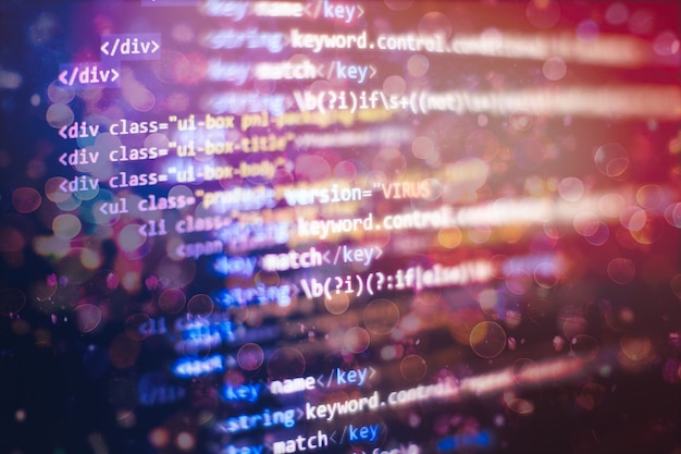 programming code screen of software developer. software programming work time.