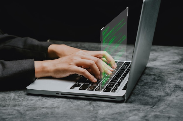programming code writing person hands typing computer script software coding developing programming and technology