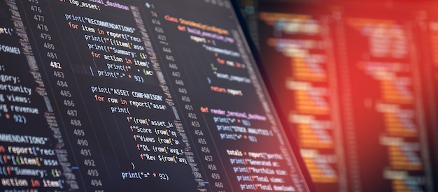 programming source code interface with software engineering data processing and digital security concept