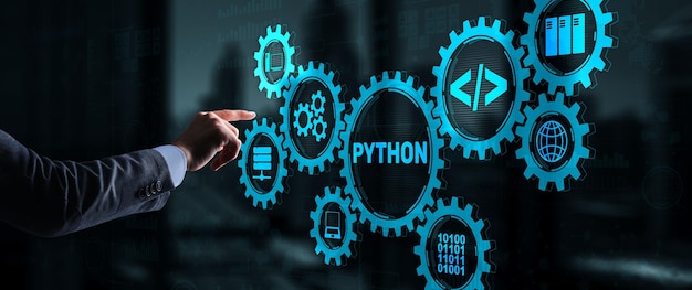 python programming language programing workflow abstract algorithm concept on virtual screen