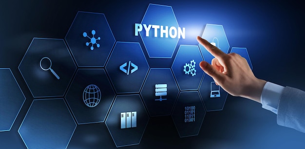 python programming language programing workflow abstract algorithm concept on virtual screen