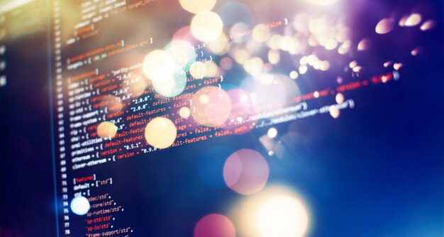 security code on a computer display close up database bits access stream visualisation php language and coding function developer