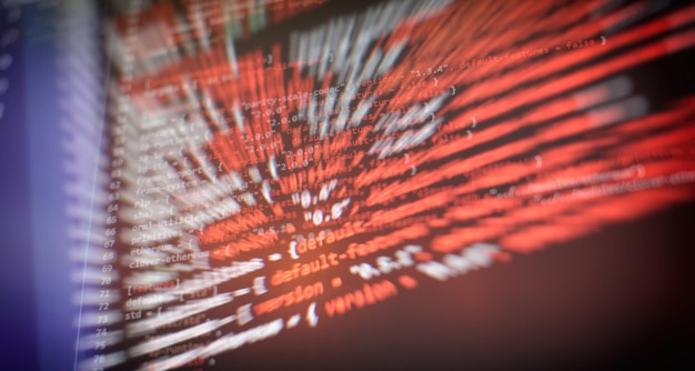 security code on a computer display close up database bits access stream visualisation php language and coding function developer