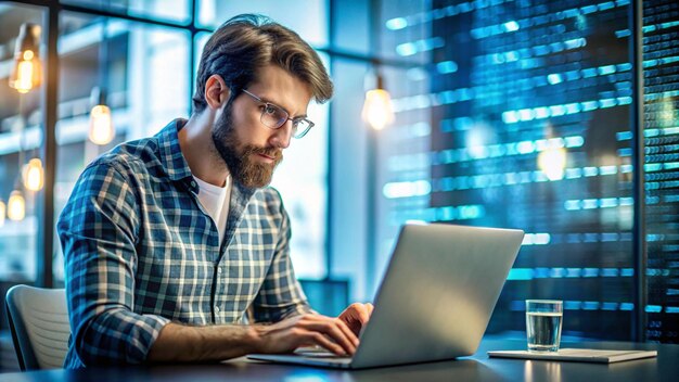 software developer or programmer coding program with laptop data engineering intelligence innovation computer programming development software engineer