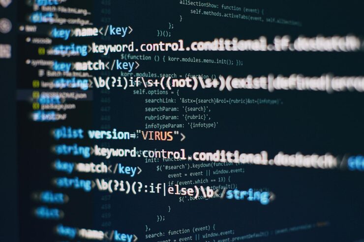 Photo software developer programming code abstract computer script code programming code screen of software developer