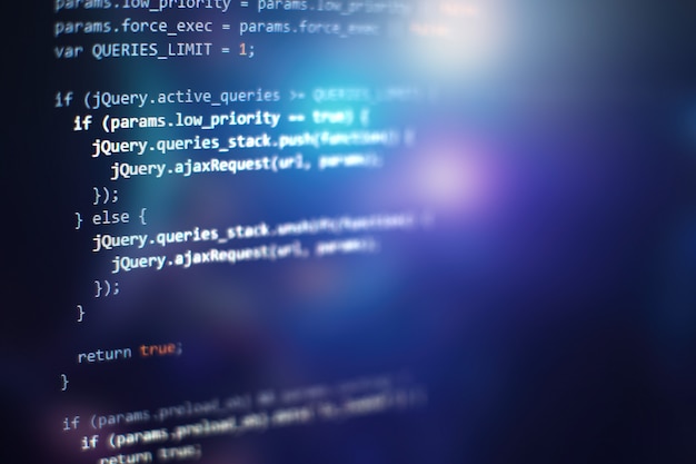 software developer programming code. abstract computer script code. selective focus
