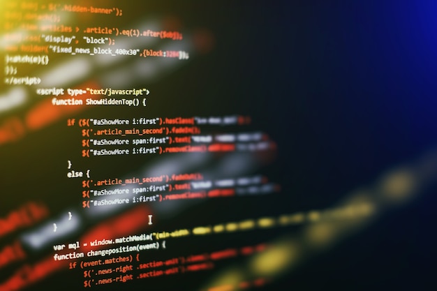 software developer programming code. abstract computer script code. selective focus