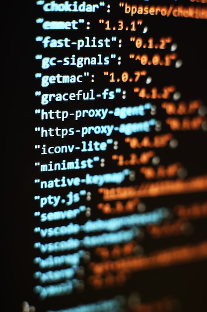 software developer programming code. abstract computer script code. selective focus