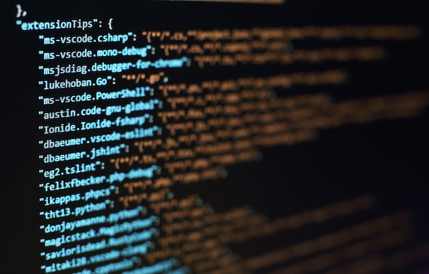 software developer programming code. abstract computer script code. selective focus