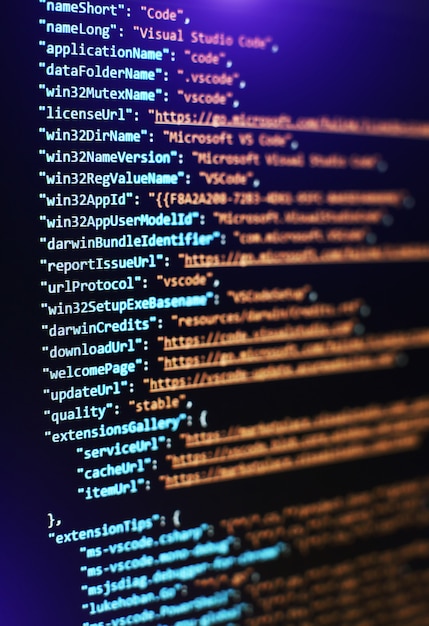 software developer programming code. abstract computer script code. selective focus