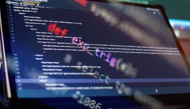 software developer programming code abstract computer script code selective focus