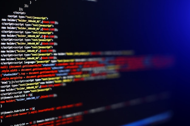 software developer programming code. abstract computer script code. selective focus